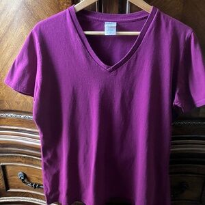 Port & Company Ladies Core Cotton V-Neck Tee in Raspberry - Size L